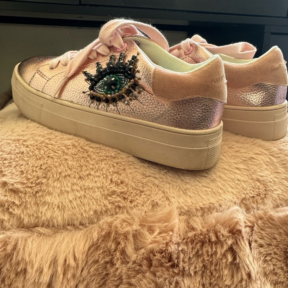 Kurt Geiger Pink Metallic Jeweled Eye Platform Sneakers